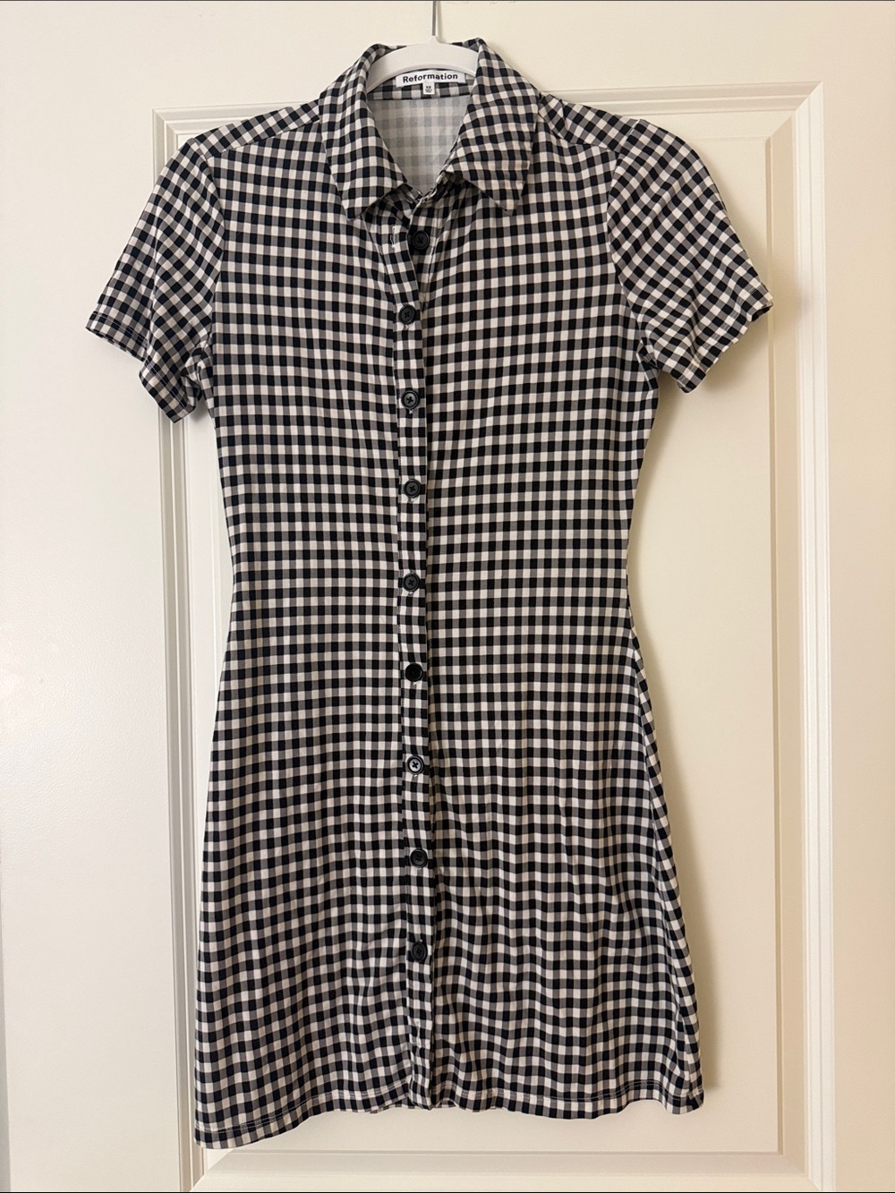 Reformation Black and White Gingham Button-Down Mini Dress women XS